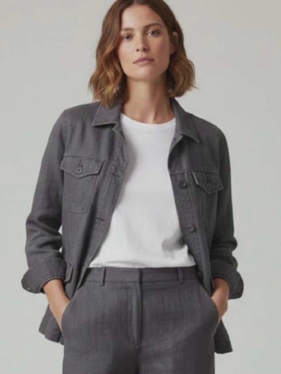 Jackets & Blazers - Classic Women's Gray Button-Front Jacket